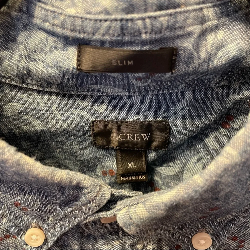 J Crew Men's Slim Fit Blue Floral Paisley Button Down Cotton Dress Shirt Size XL